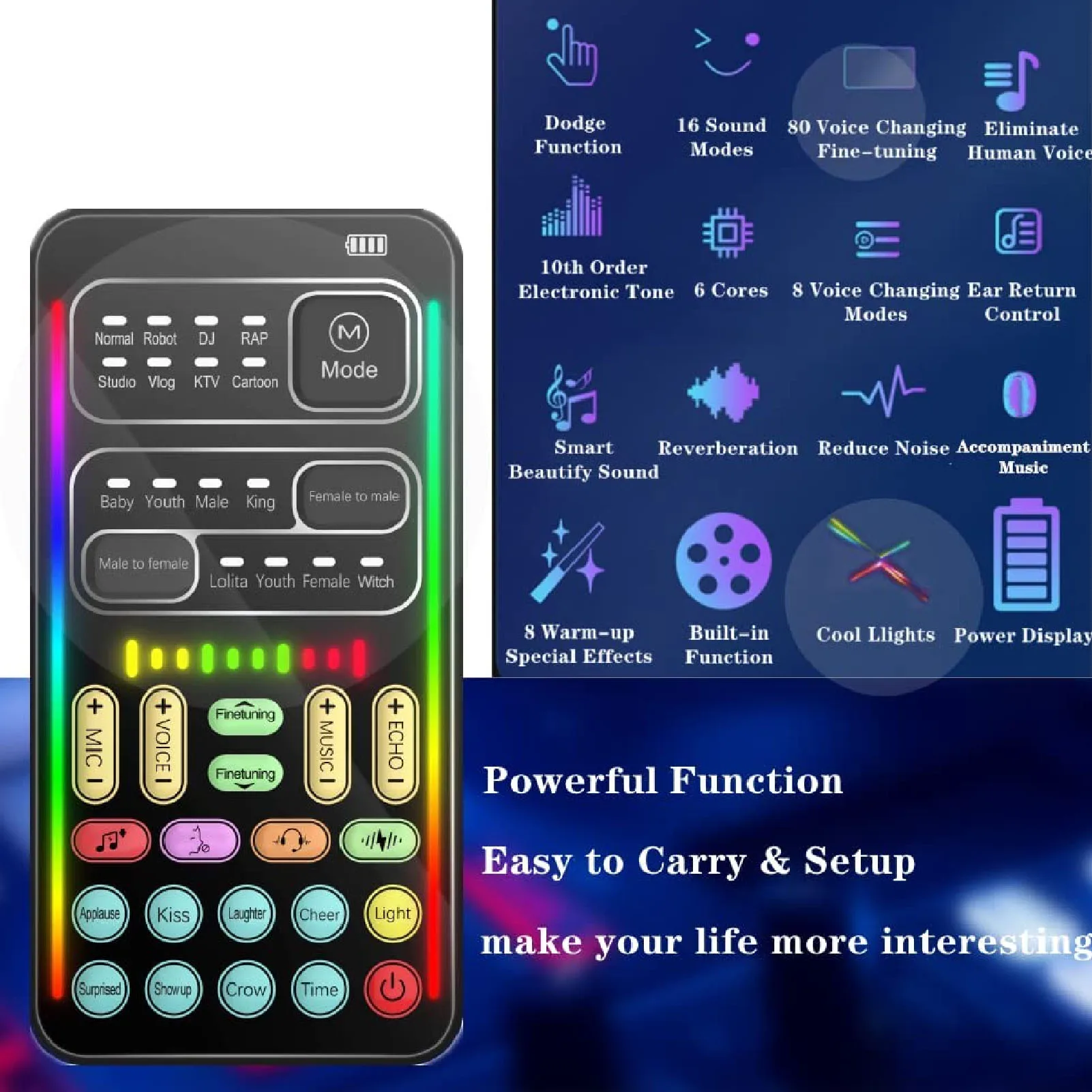 Voice Disguiser Multiple Connection Modes Black Handheld Voice Changer 8 Built in Sound Effects Portable for Live Streaming