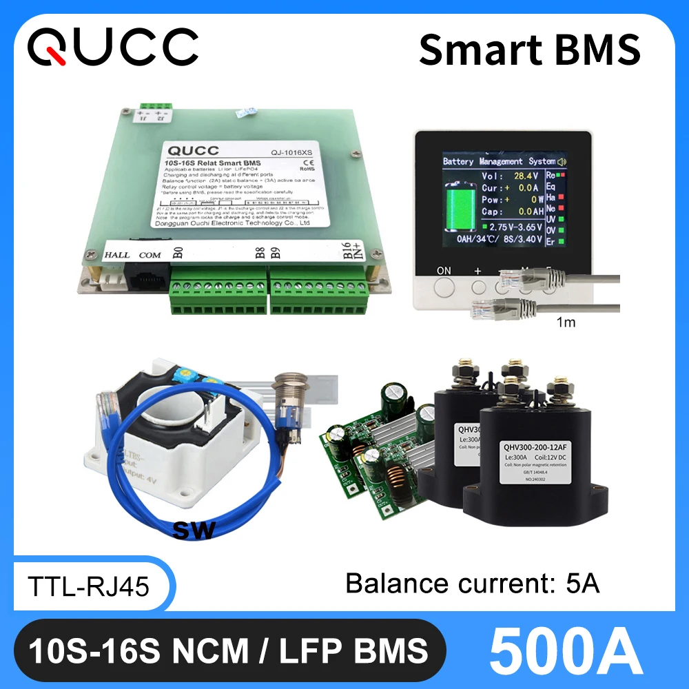 Qucc Display Qucc 5A Balance 500A Smart Bms 10S 12S 13S 14S 15S 16S Peak 1000A ...