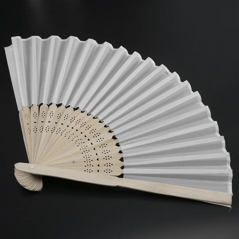 Hand Fan Silk Fans 10 pcs/lot 21cm White Color Fabric Hand Fan Silk Hand Fan Wedding Party Promotion Favor
