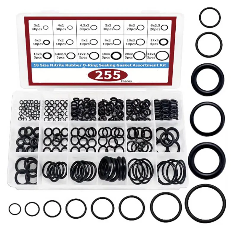 Rubber O Rings Kit 255pcs 18 Size Metric NBR Washer Gasket Sealing Assortment Kit Plumbing Faucet Automotive Air Or Gas washer gasket set washer gasket silicone o ring washer washer seal set rubber seal ring rubber washer