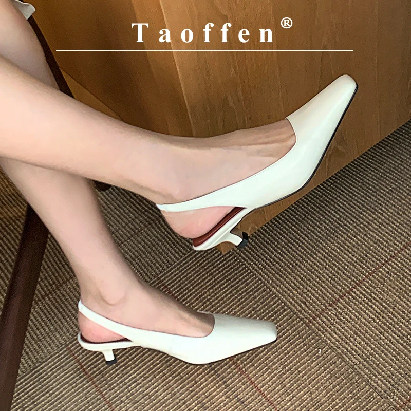 

Женские туфли-лодочки на высоком каблуке Taoffen, летние однотонные туфли из натуральной кожи с квадратным носком и эластичным ремешком