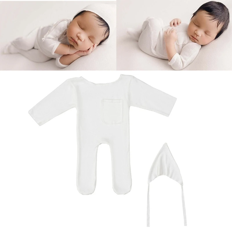 

2Pcs Baby Romper Hat Set Newborn Photography Props Costume Bodysuit Hat Kit Photo Shooting Clothing Outfit for Infants