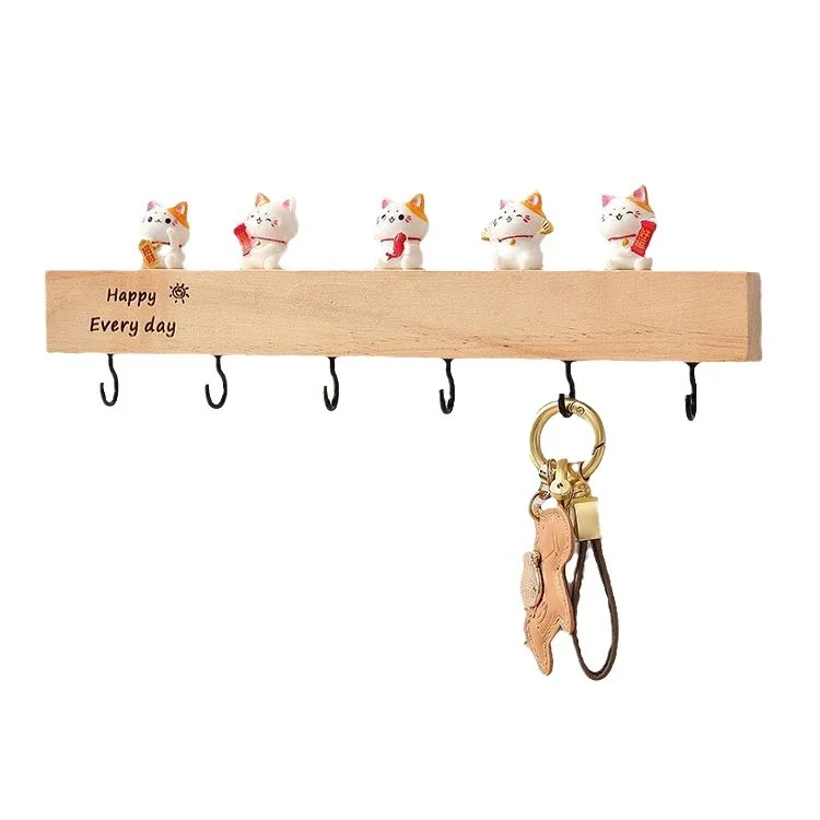 Key storage rack Entrance wall-mounted solid wood non-punching entry wall key hook door creative decorative rack