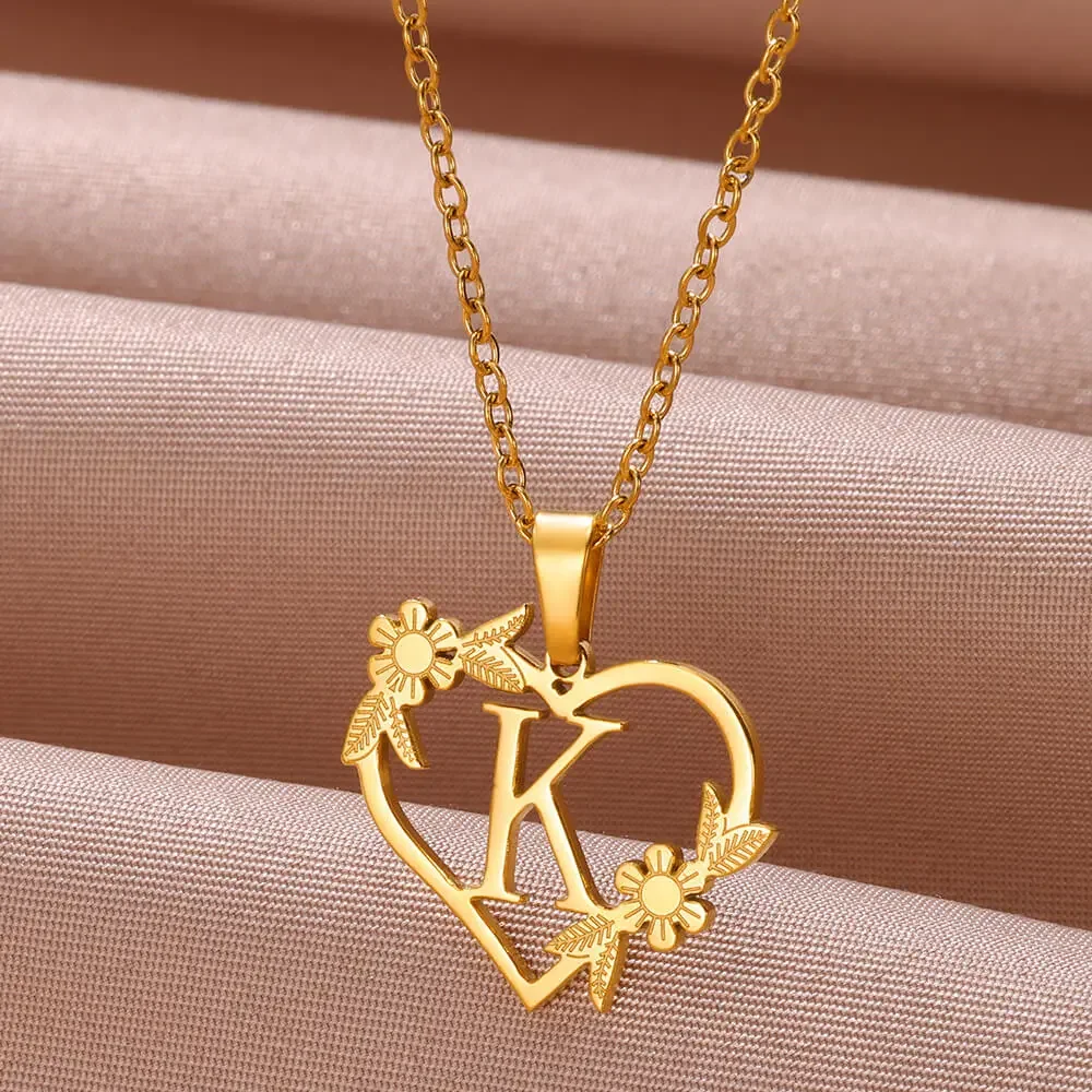 267378-5ce1b8.jpg S497091a5debb42d79007a69bc92a6403N Gold Color Dainty Flower Initials Necklace Women Girl Stainless Steel Heart Letter Choker Necklace Best Gifts Alphabet Jewelry Mallzona