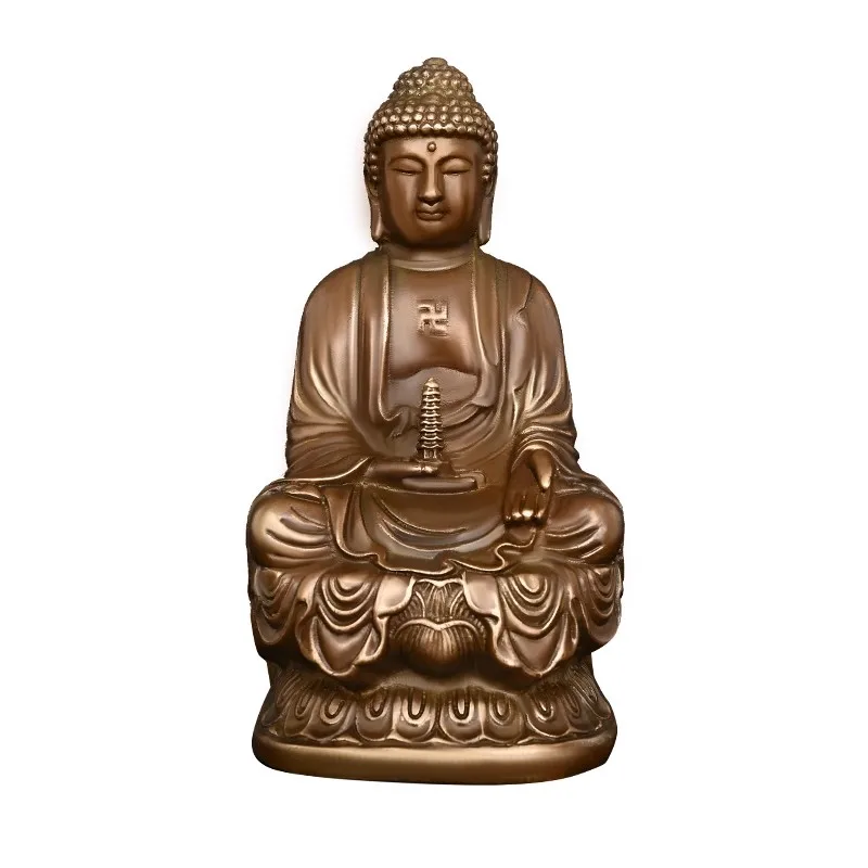 Brass Buddhist Statue Set, Sakyamuni Buddha with Guan Yin & Ksitigarbha, Three Saints of Sahā Triad for Temple Altar