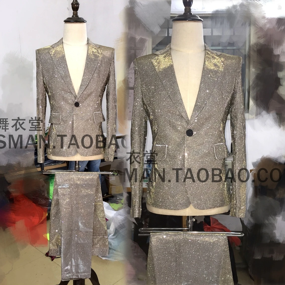 S-5XL 2023 Fashion Brand Stage Male Singer DJ Personality Suit GD Colorful Silver Gradual Glitter Pink Performance Suit sets