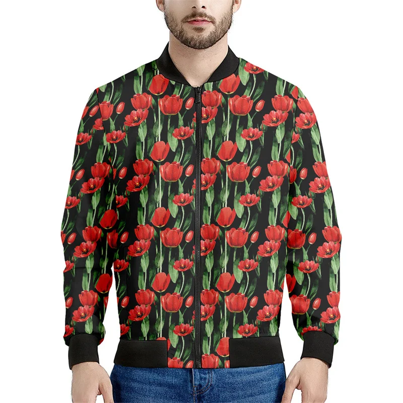 thumbnail image 1 of Chaqueta con cremallera con estampado 3D de flores de tulipán de los Países Bajos para hombre y mujer, sudadera con estampado floral, camisetas de manga larga geniales, chaquetas bomber de calle, 1 of 5