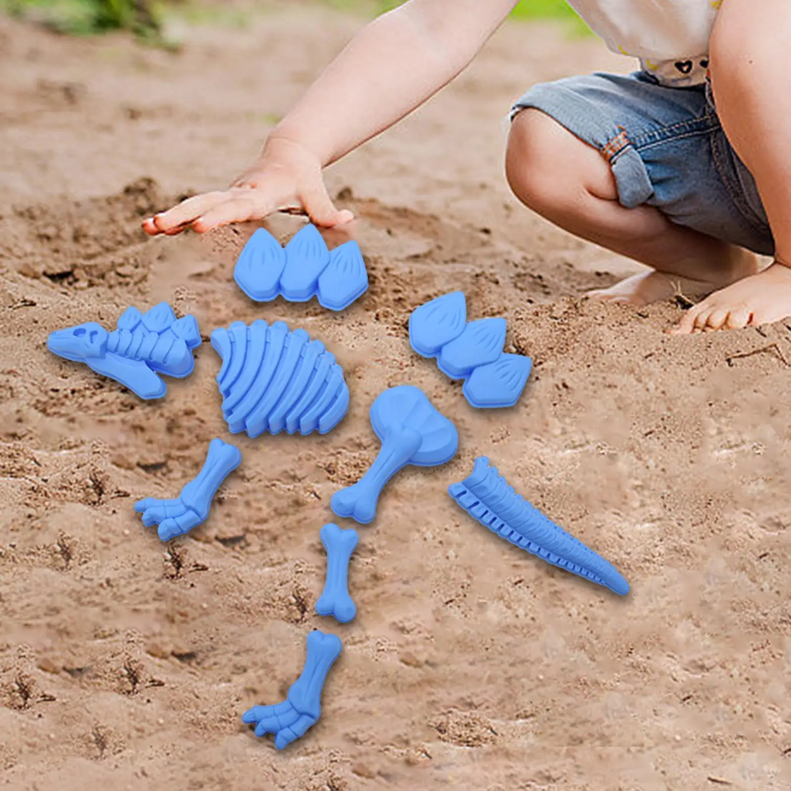 9Pcs Play Sand Skeleton Dinosaur Toys Sandbox Travel Toys Fossil Beach Toy Model Set for Children Boys Girls Age 2 3 4 5 6 8