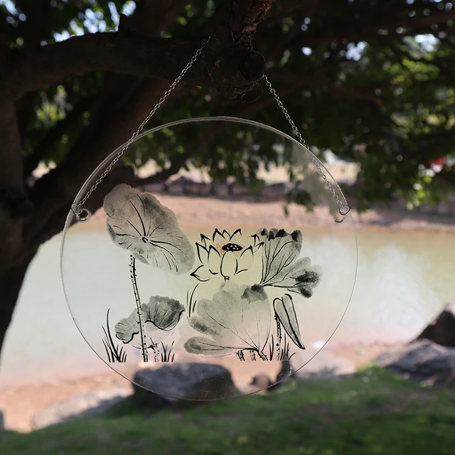 Tuoyuan Új Akril Grafit Festés Nyomtatott Lótusz Kültéri Dekoratív Medál Kreatív Egyszerű Virág Ablak Dekoráció Pendan - Image 3