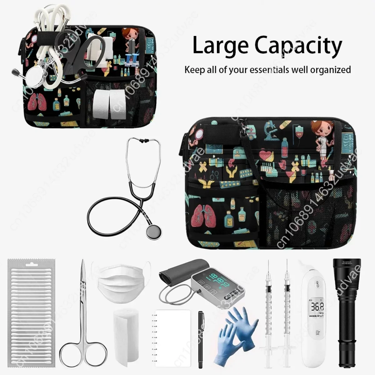 Nurse ECG Printing Women Belt Bags Adjustable Multi-Pocket Women Medical Waist Bag for Bandage Medicine Stethoscope Pouch Gift