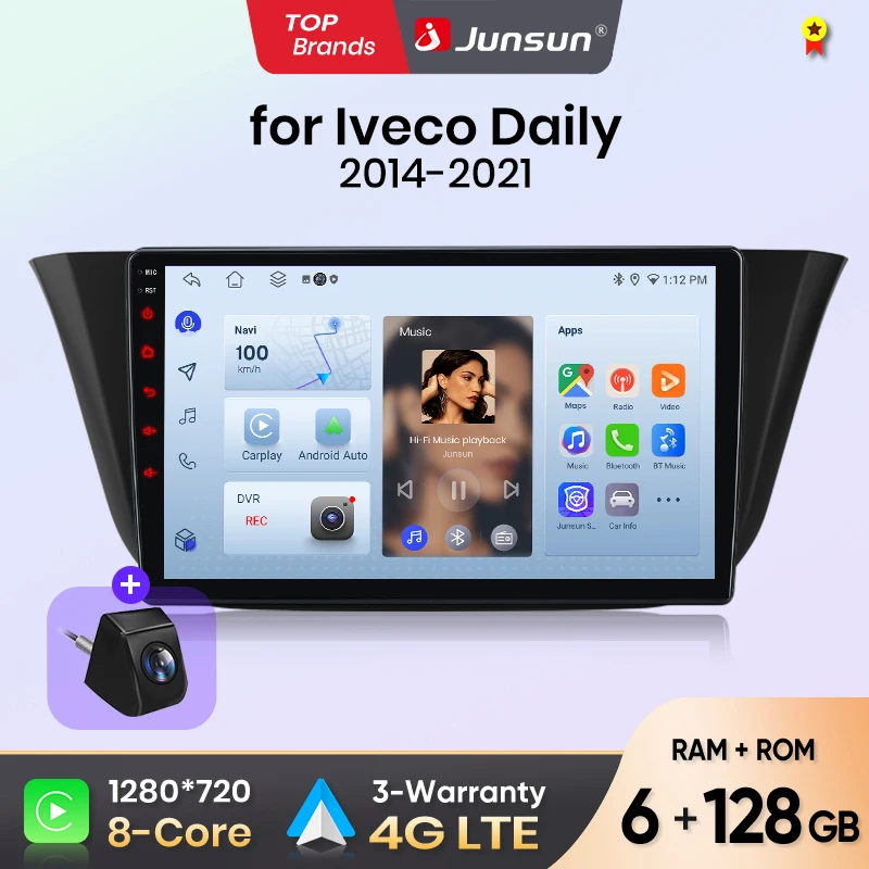 Junsun Android Auto Car Radio For Iveco Daily Multimedia Wireless Apple CarPlay Smart Intelligent Systems IPS Touch Screen Stereo Video Player 2 Din Autoradio Head Unit Navigation BT GPS 4G WIFI FM AM DSP RDS SWC