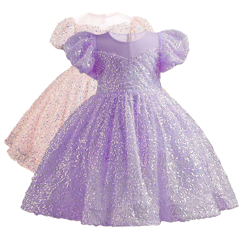 

Summer Children's Lilac Bridesmaid Dress for Wedding Kid's Pink Birthday Ceremony Gown for 4-14 Yr Girls Sequine