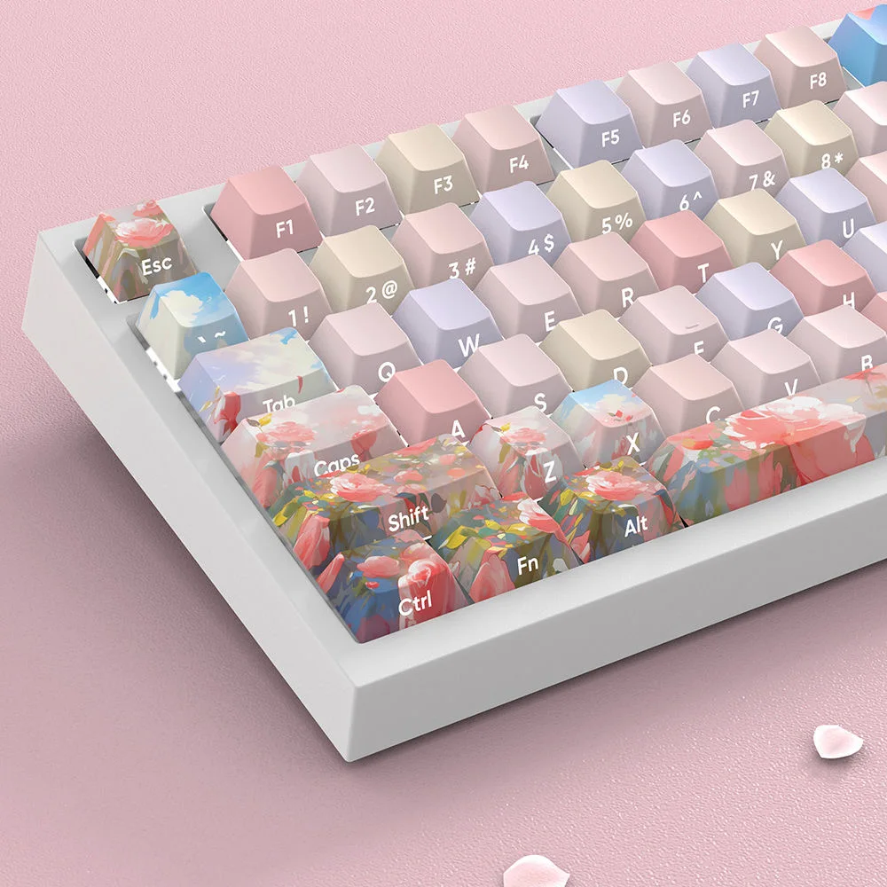 

134 Key Translucent Keycaps Rose Flower theme PBT Double Shot Side Print Shine Through Backlit keycap For MX Mechanical Keyboard