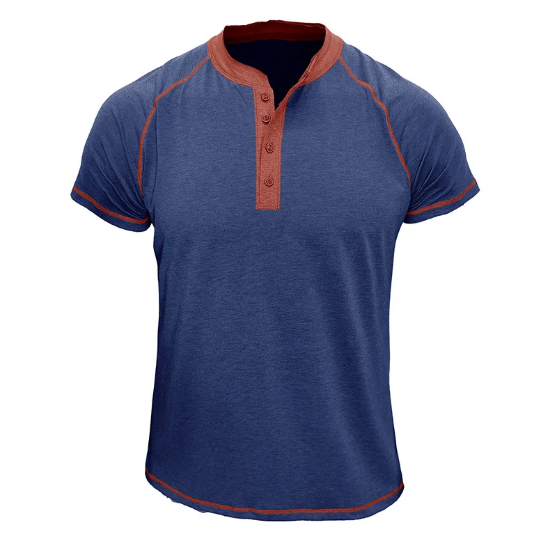 Sommer Herren European American Style Kurzarm Henley Kragen Patchwork T-Shirt Casual Slim/Fit Herren Tops für Outdoor-Sportarten – Detail 35