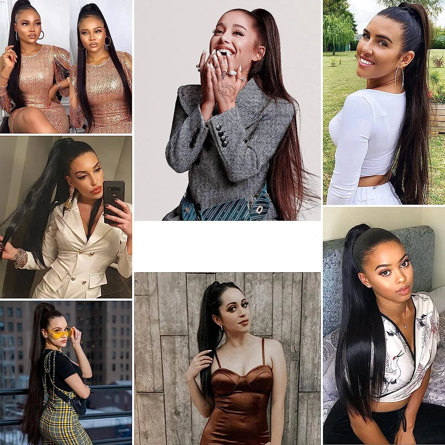 Ponytail Human Long Straight Hair Wrap Around Remy Hair Extensions Brazilian Clip Ins Natural Color Hairpiece