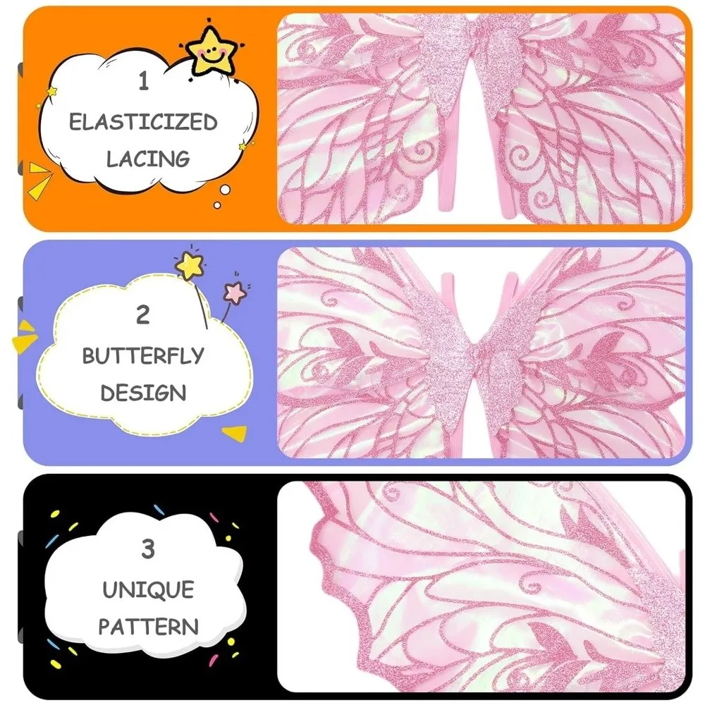 Lustige Prinzessin Engelsflügel Feenflügel Funkelnde Organza Schmetterlingsflügel Verkleidung Zikadenflügel Party-Requisiten – Detail 8
