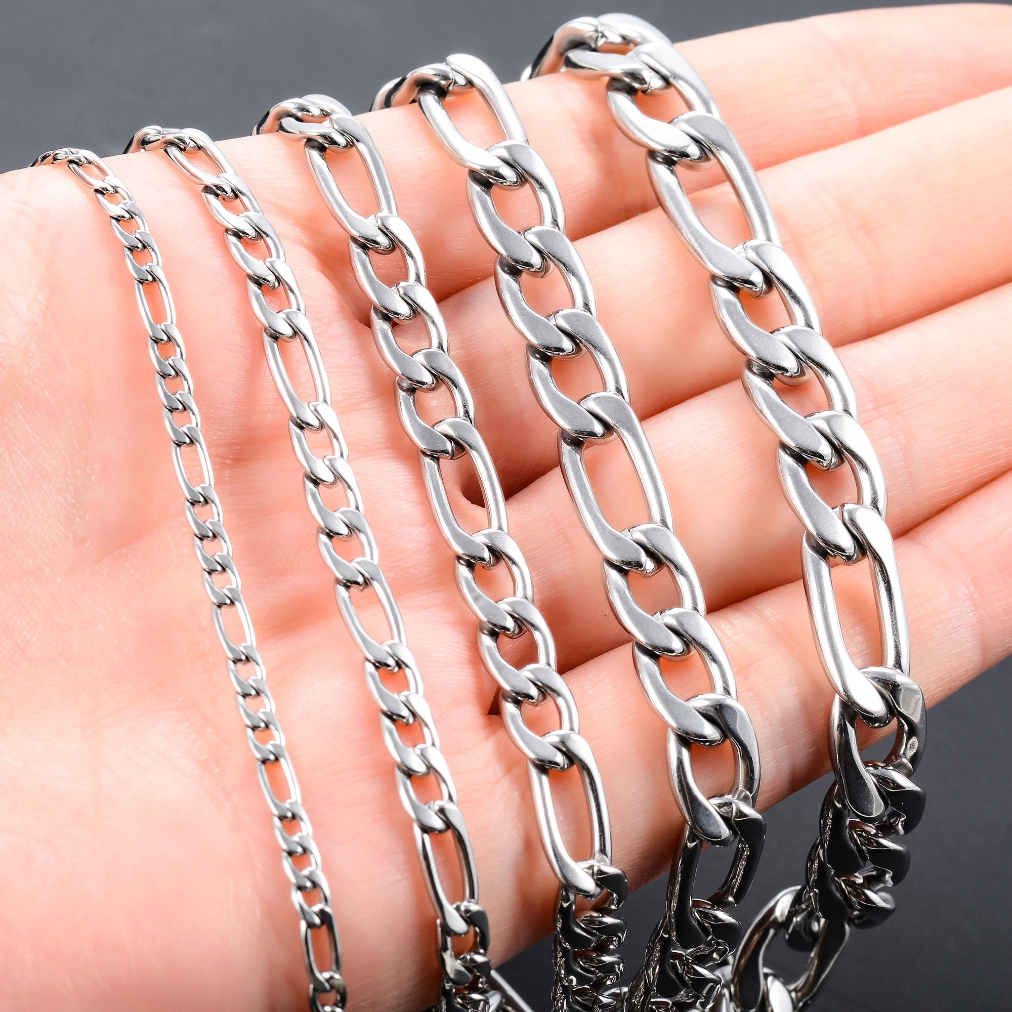 3-11.5mm Men's Stainless Steel Link Figaro Chain Necklace for Women Punk Boy Silver Color Choker Metal Jewelry Accessories Gift 6
