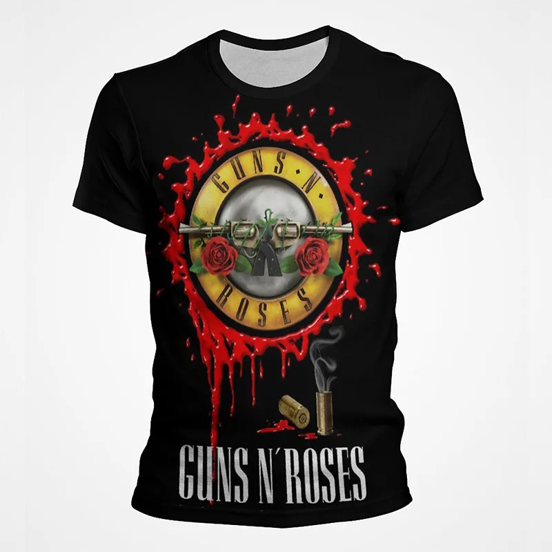 

Guns N Roses Graphic Pop T Shirt 3D American Hard Rock Band Printed Short Sleeves Kids Fashion T-shirts Women Oversized Clothes