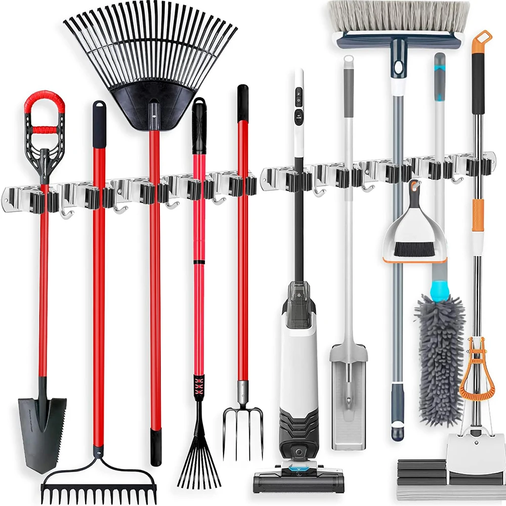 حامل الممسحة والمكنسة  مثبت على الحائط  متعددة الوظائف