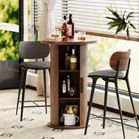 36" Round Bar Table with Fluted Base & Hidden Storage for Small Kitchen Pub Bistro Living Room, Walnut, Customized 3