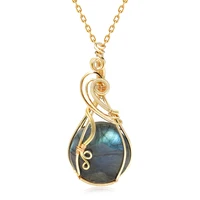 Labradorite arc-en-ciel pierre de lune pendentif en pierre précieuse fil de cuivre enveloppé Labradorite bijoux Labradorite collier avec chaîne et boîte 3