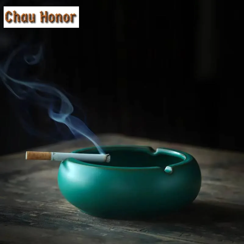 Japanese Turquoise Coarse Ashtray Retro Anti-odor and Anti-smoke Ashtray Cigarette Ash Tray Weed Smoking Tableware Decoration