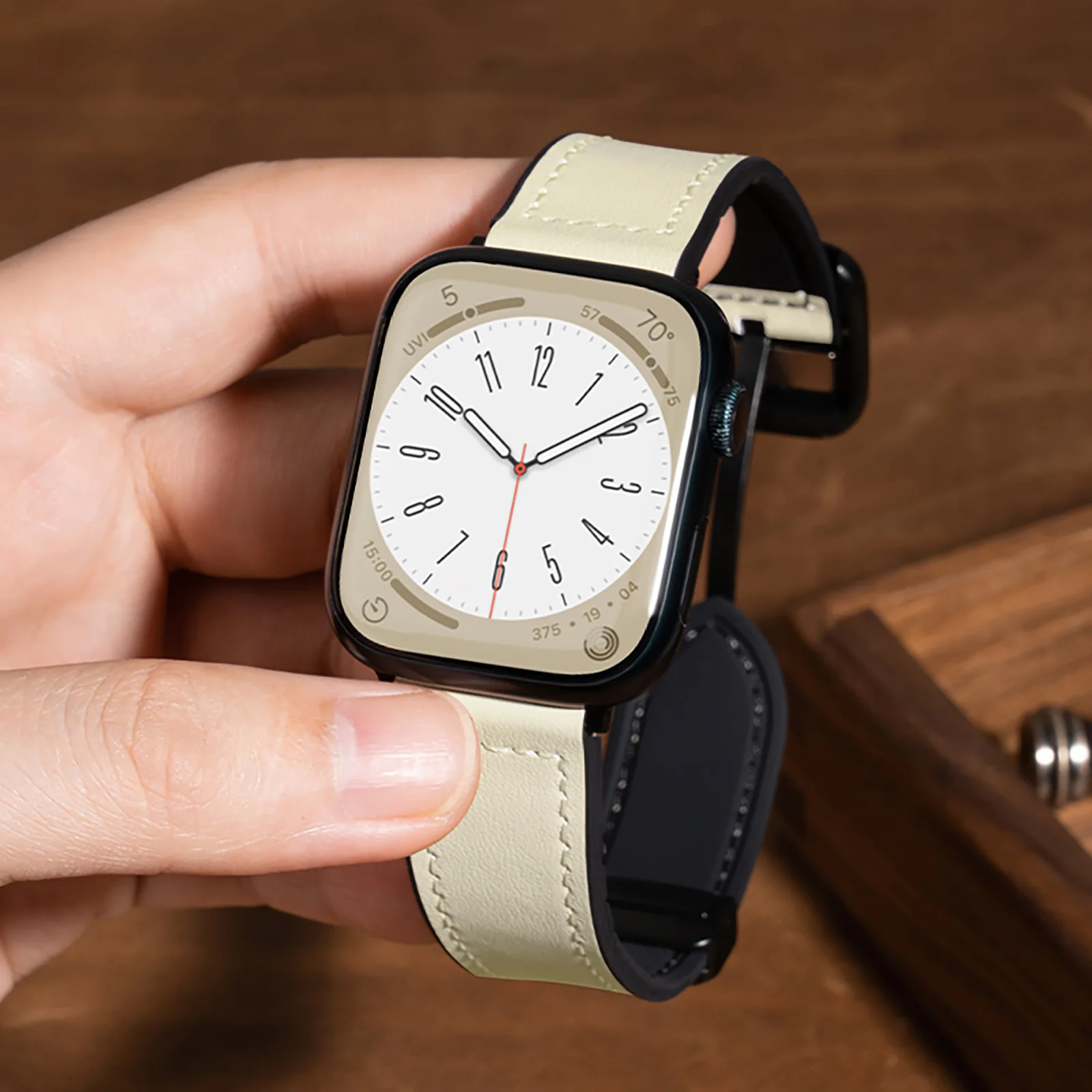 جلد أصلي متوافق مع ساعة أبل ، سوار مغناطيسي من الس...