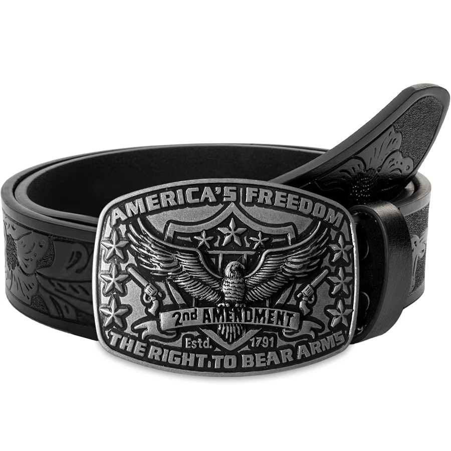 Exquisite Silver Eagle Buckle Belt with Ornate Carved Design