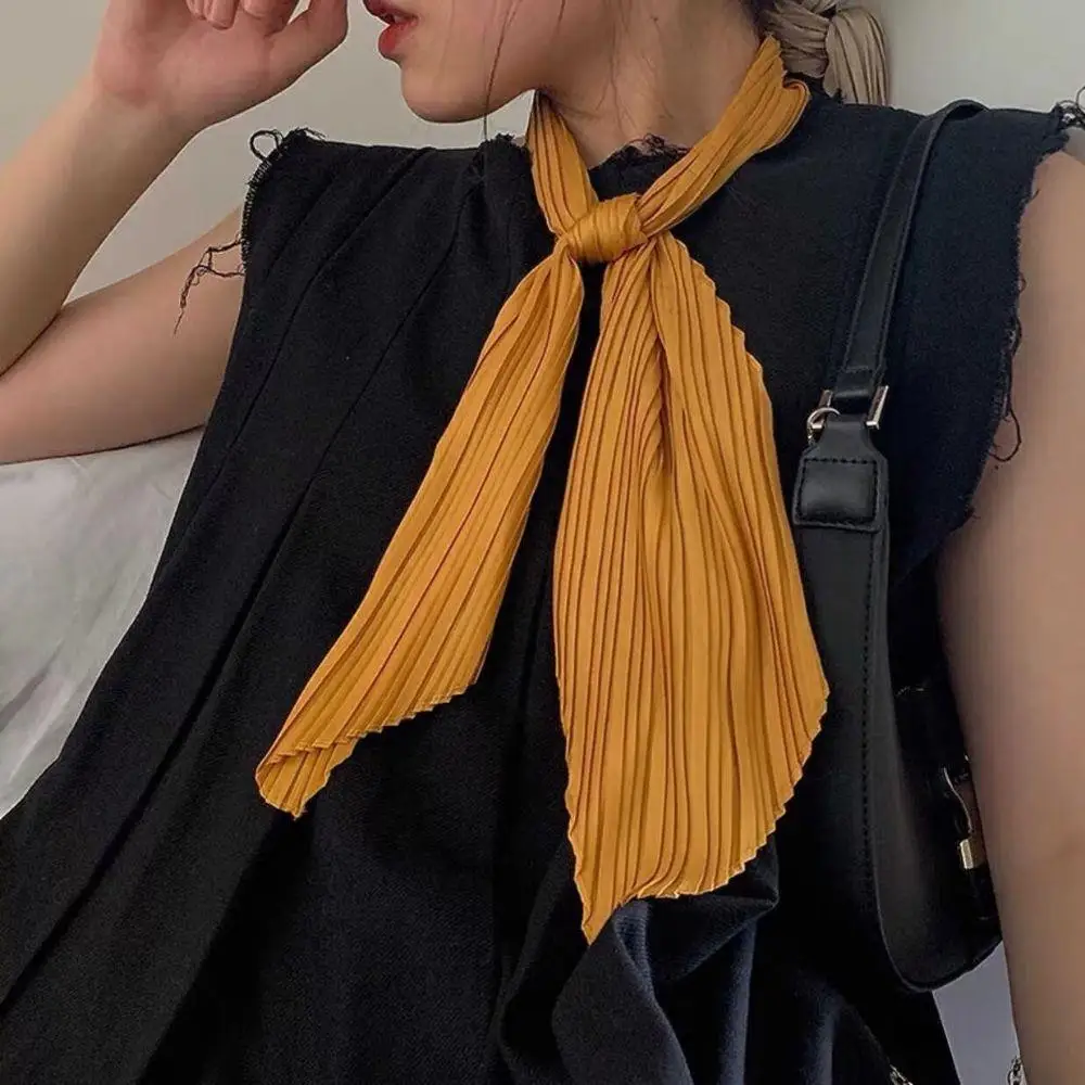 Crinkle Pleated Scarf Women Solid Color Scarf Shawl Decorative Headscarf Hijab Neckerchief Skinny Ribbon Neckerchief Bandana Hot