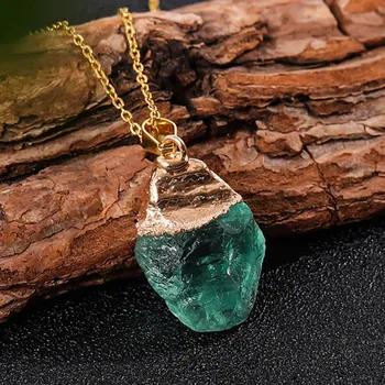 1Pc Rough Natural Green Fluorite Healing Reiki Pendant Quartz Crystal Stone Blessing Lucky Necklace 1