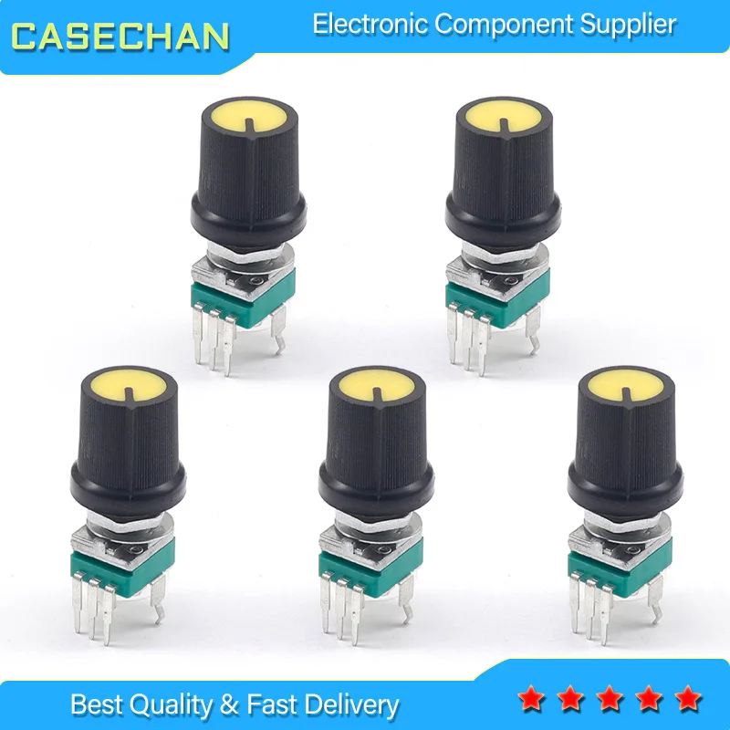 

5pcs/lot Sealed RK097N single vertical potentiometer B1K B20K B50K B100K-B1M handle 15MM flowers +yellow knob cap