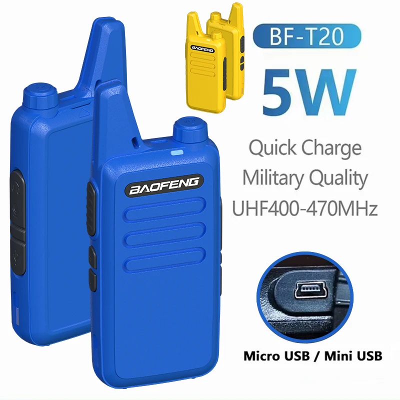 Baofeng BF-T20 5W Walkie Talkie 2PCS Mini USB Charge 1500mAh Portable Two Way Radio Upgrade Of BF-C2 KD-C1 For Hunting Kid’s Toy 2