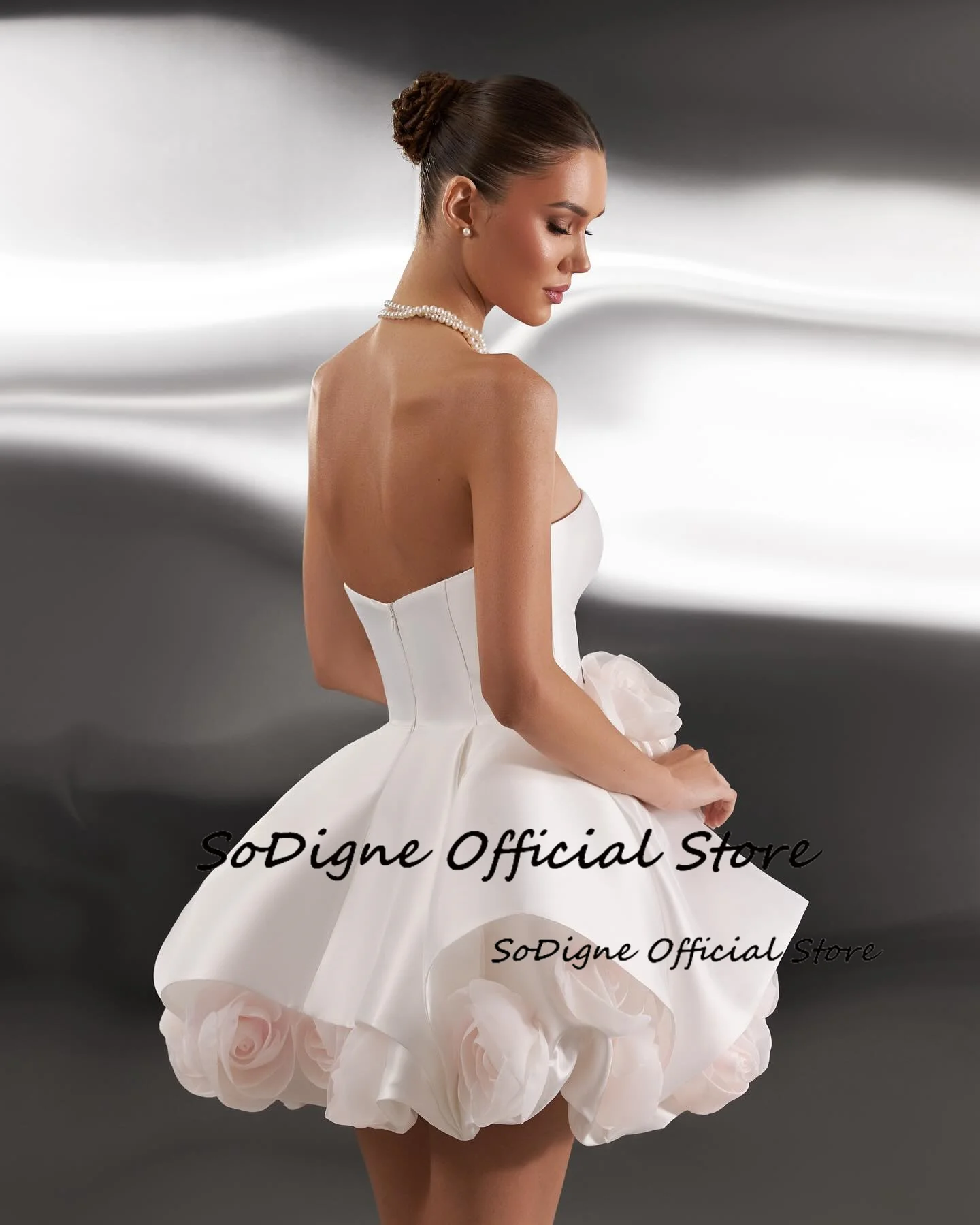 SoDigne A-line Satin Short Wedding Dresses Strapless Sleeveless 3D Flowers Bridal Dress Wedding Gown Robe De Mairee Customized 14 S49718cfdec594c9ba2bc93391eb8ea1cZ