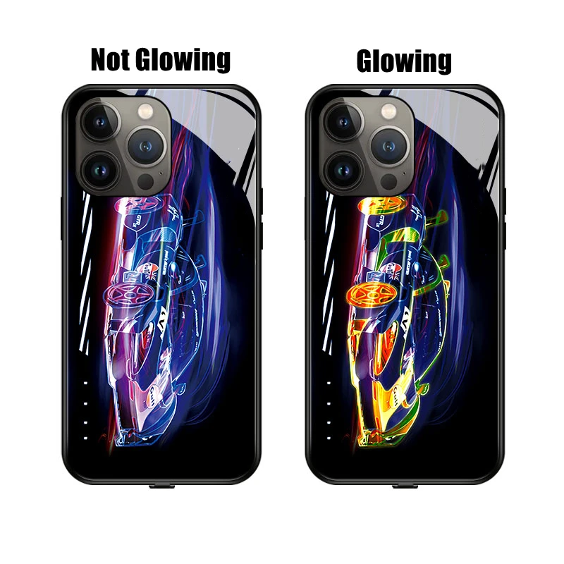 

Sport Car 7 Color LED Light Glowing Phone Case for Samsung S24 22 23 Note10 20 Plus Ultra Tempered Glass Surface Protector Cover