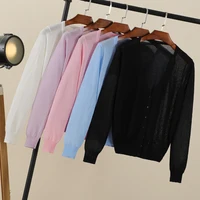 Summer Cardigan Women Cropped Korean Fashion Style Female Black Women's Coat Clothing V-neck Ladies Sweater Outerwear Cute Basic - Image 5