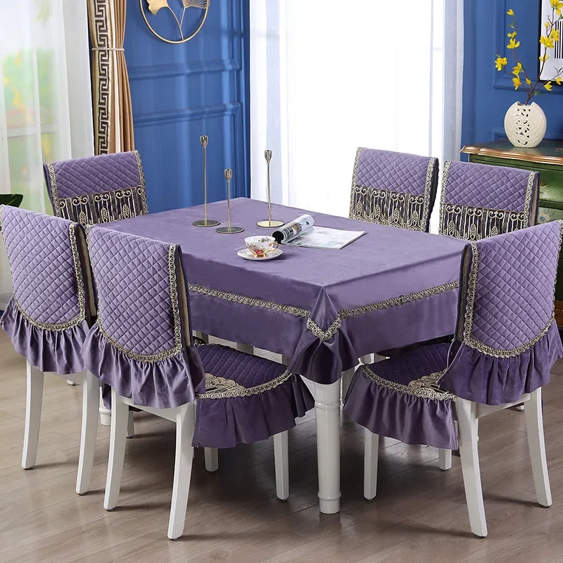 

Lace Edge Tablecloth Set Winter Soft Dining Lace Chair Cover Home Decor Table Cloth Rectangle Exquisite Desk Cover 6 Colors