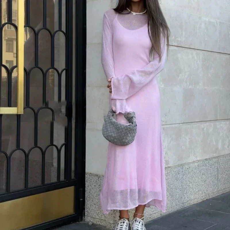 AEL hollow sexy slim sweater 2024 autumn new dress long-sleeved spice girl skirt