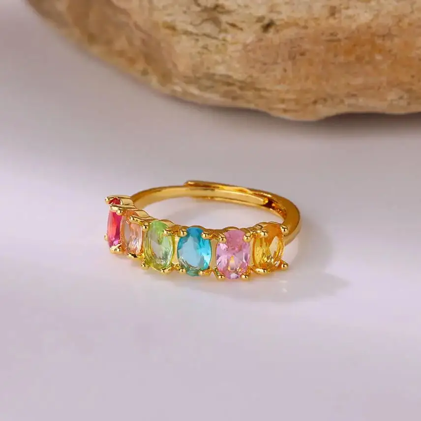 Colorful Geometric Rings For Women Adjustable Ring Stainless Steel