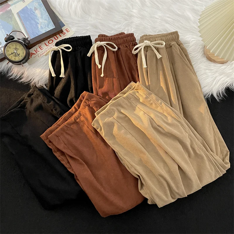 

2023 Spring Summer Men Fashion Corduroy Casual Sports Pants Men's Loose Straight Pants Male Solid Color Long Trousers P356