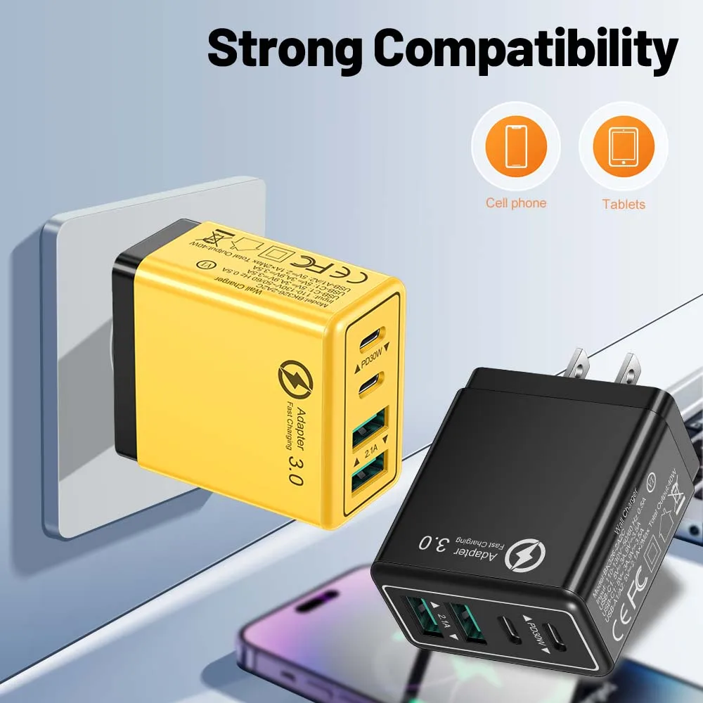 40W USB C Fast Charger QC3.0 EU/US/UK Plug Phone Charger Adapter For iPhone Xiaomi Samsung Quick Charging Type C Wall Charger