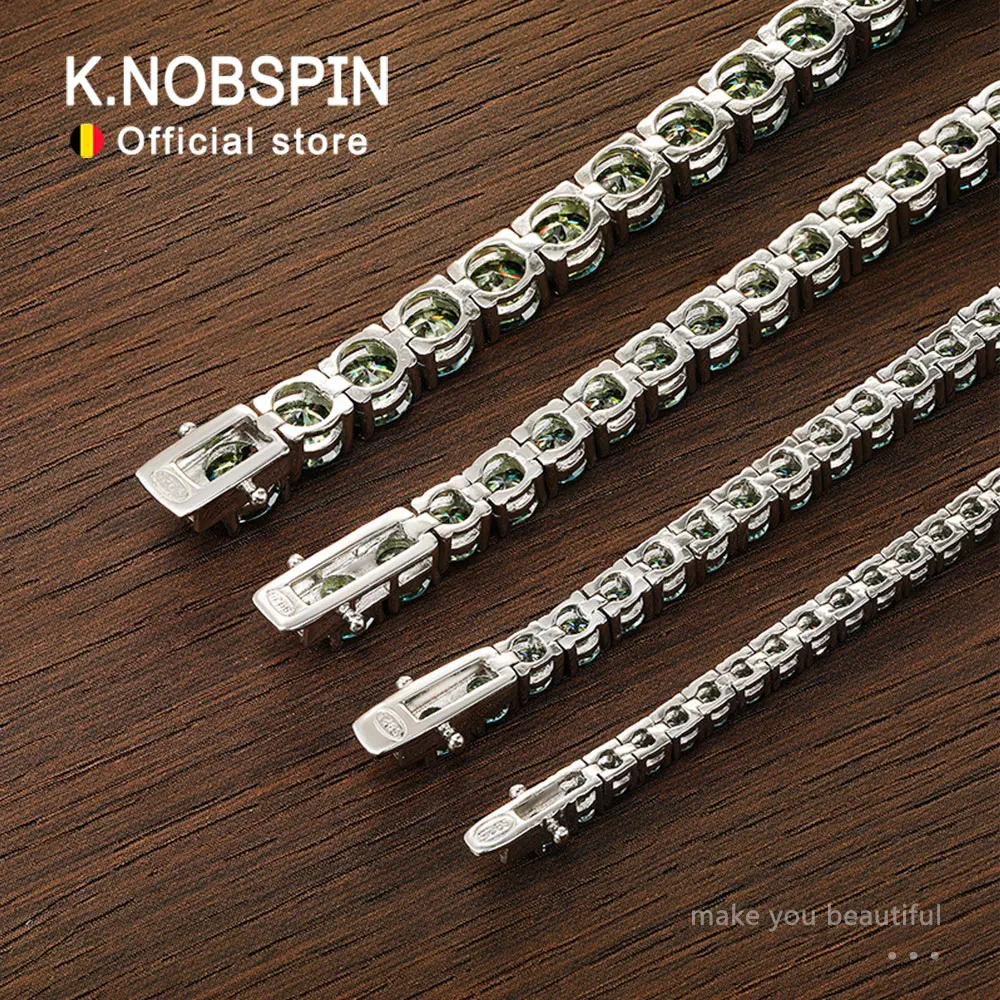 KNOBSPIN D VVS Original Green Moissanite Tennis Bracelets for Women Men Lab Diamond with GRA Wedding Jewelry 925 Sliver Bracelet - Image 4