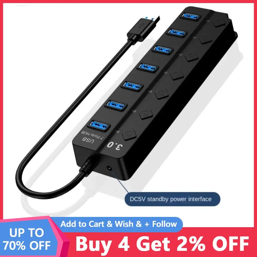 4/7 포트 USB 3.0 2.0 허브 확장 고속 스플리터 어댑터, 노트북 컴퓨터용 ON/OFF 스위치로 전원 공급 소켓 
