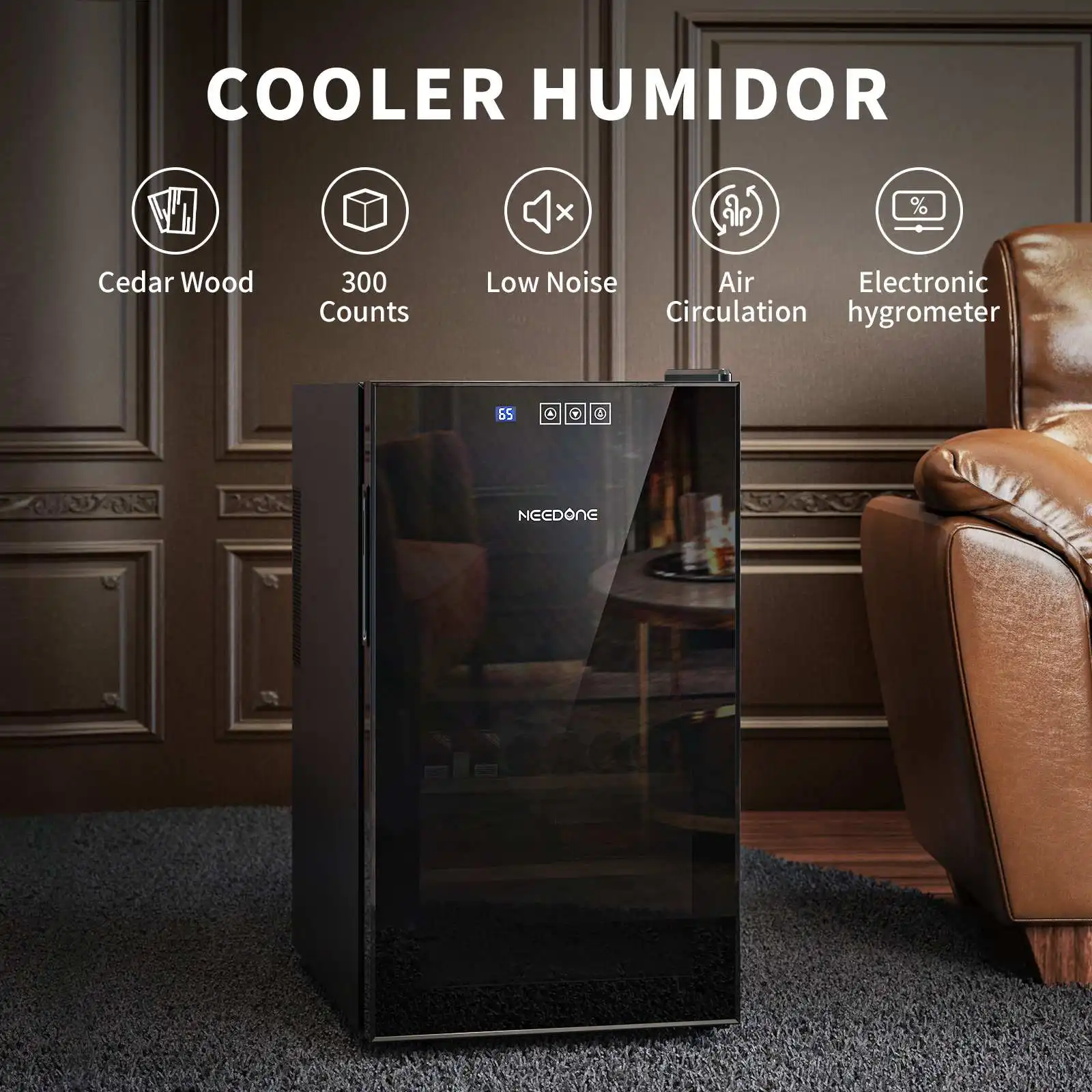 NEEDONE 48L Capacity Cigar Humidor with Heating & Cooling Temperature Control System Quiet Thermostatic Electric Cabinet Cooler 2