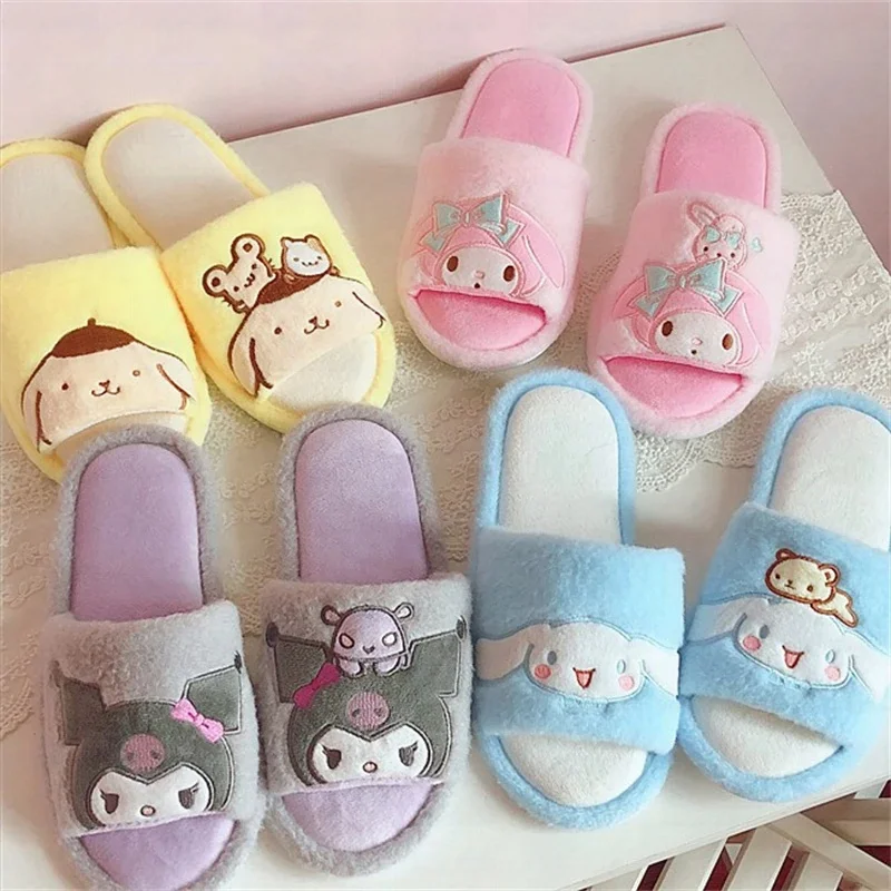 Kawaii Peep Toe Slippers Girl Cute Indoor Shoes Open Toes Home Slippers Casual Lolita Flat Non-slip Purple Pink Japanese Style new girls lightweight soft soled shoes fall flat single shoes princess girl s restoring ancientround buckle fashion shoes