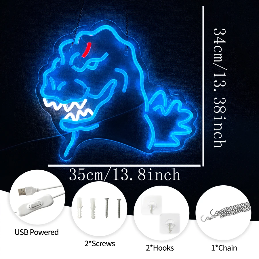 몬스터 네온사인 공룡 LED 네온 조명 게임룸 남자아이 방 벽 장식 USB 전원 생일 파티 크리스마스 선물