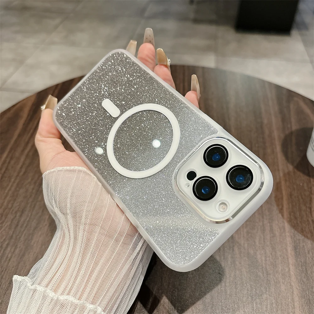 Glitter Magnetic 2-in-1 Clear Case with Gradient Bling and Wireless Charging Compatibility