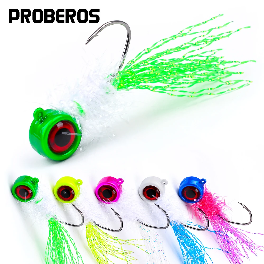 

PROBEROS 5pcs/lot Fly Fishinghook 1g-2g-4g Colorful Feather Jig Hooks Anti-hanging Bottom False Bait Fishing Tool