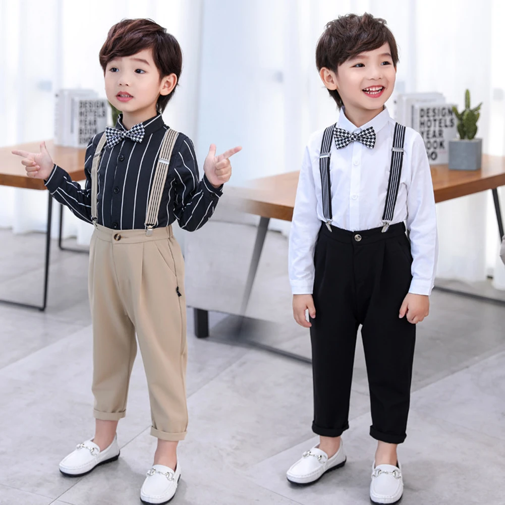 LOLANTA Conjunto de ropa para niños de 2 a 11 años, camisa de vestir con pajarita + Pantalones de tirantes, para boda, cumpleaños| | -