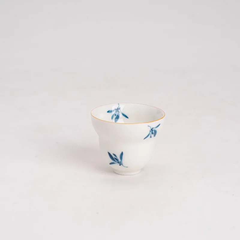 Hand Painted Phalaenopsis Tea Cup Single Cup Household Tea Savoring Porcelain Kung Fu Set White Fragrance-Smelling