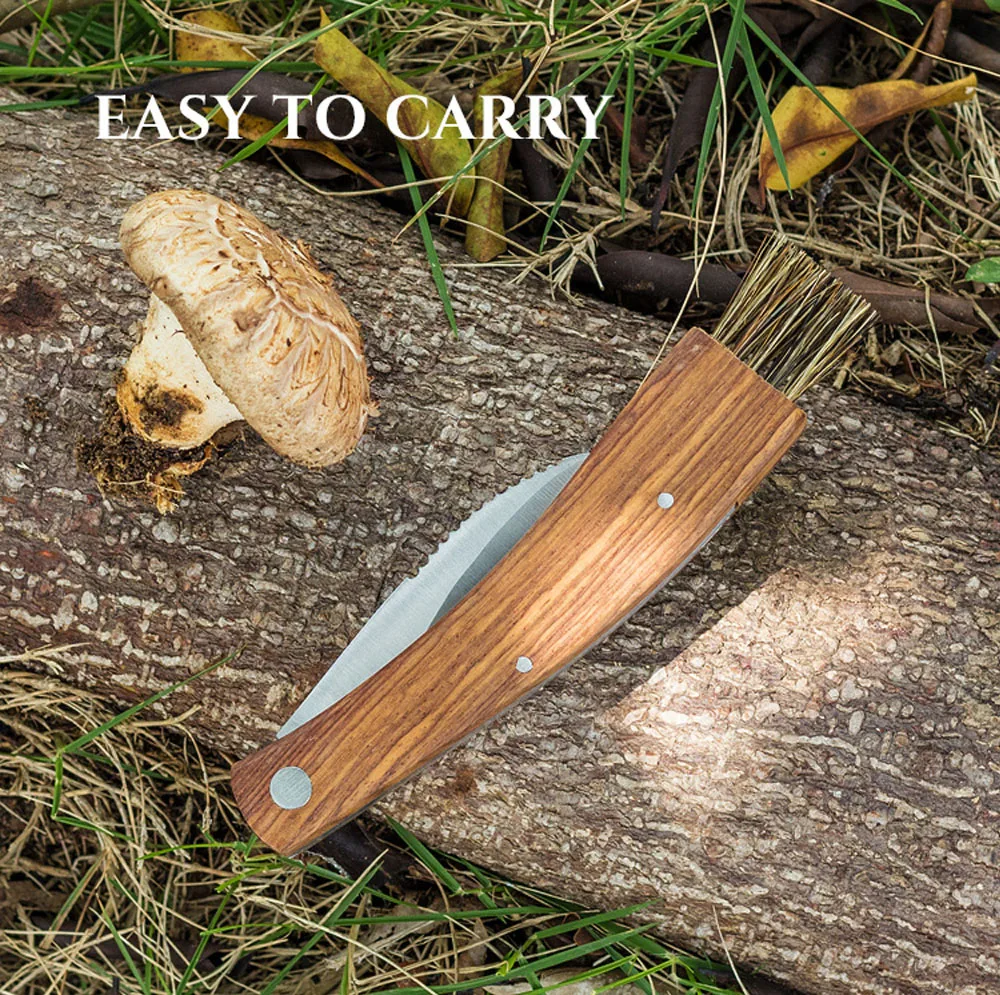 Description Picture 5 of itemRosewood Handle Mushroom Knife Outdoor Keychian Folding Knife Camping BBQ Hand Tools With Brush EDC Grafting Knives